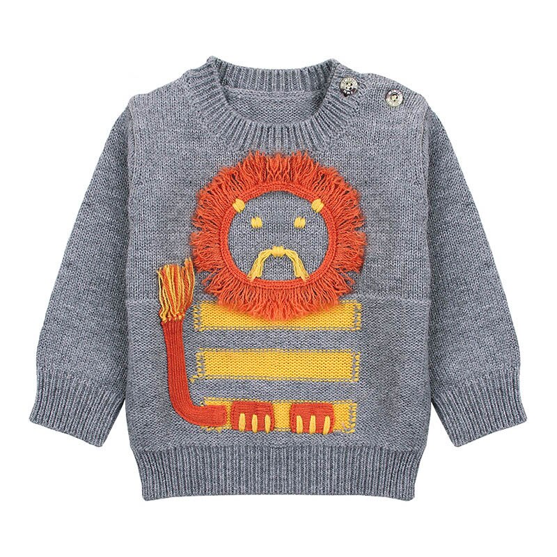 Baby Sweaters Kids Cartoon Knitted Cute Lion Pattern Pullover Boys Girls Clothes Toddler Infant Winter Autumn Clothing CL5164: Gray / 12M