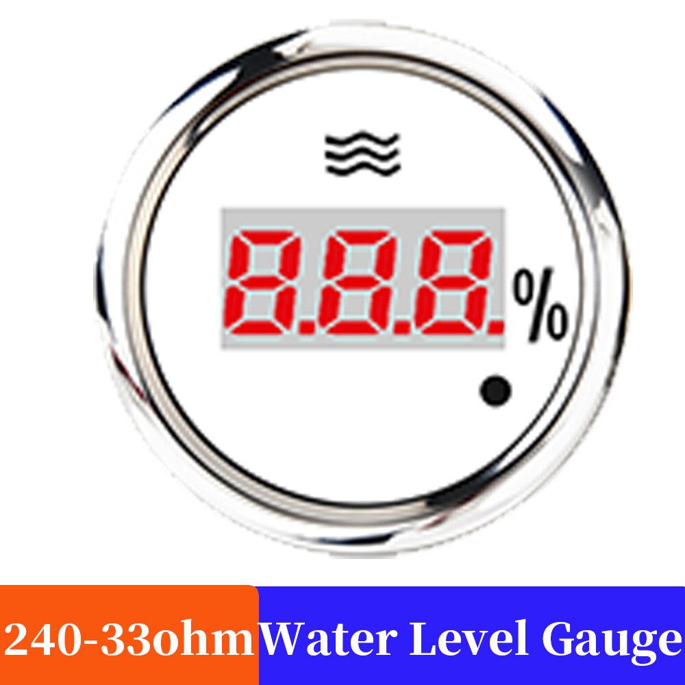 52mm Water Level Gauge With Red Backlight Warning Light Digital Water Level meter Fit Marine Water Level Sensor 12V/24V 190ohm: 240ohm WS