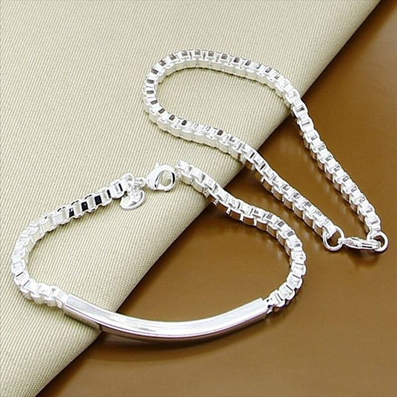 925 Sterling Silber Platz Kasten Kette Armbinde Schmuck-einstellen für Frauen Männer modisch Schmuck