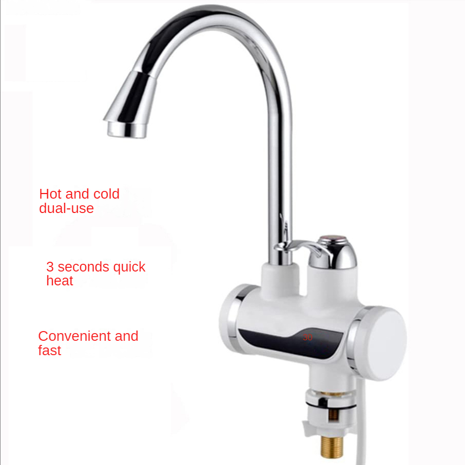 Kitchen Water Heater Cold Heating Faucet Instantaneous Water Heater Tap Instant Water Faucet Heater with Shower Head: white