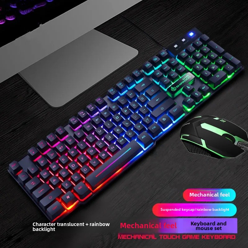 Thickened backlit rainbow glowing keyboard mouse set feel keyboard of the season model from mainland china: Other