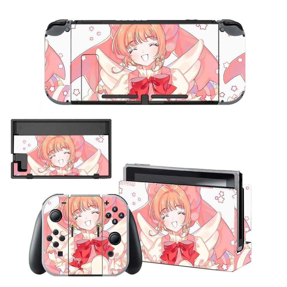 Pegatina protectora de piel de vinilo para consola Nintendo Switch NS, Captor Sakura Skins + controlador + soporte de soporte: KQBYSNS0131