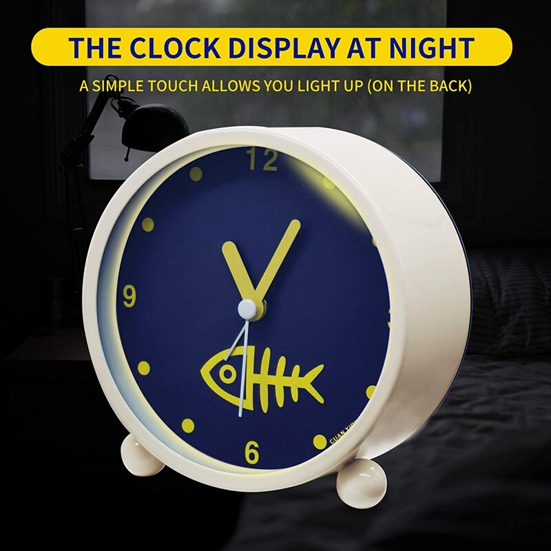 ! Alarm Clock Bell With Night Light Bedside Loud Alarm Clock Quartz Desk Clock For Room , Milky,Shape Fish Bone