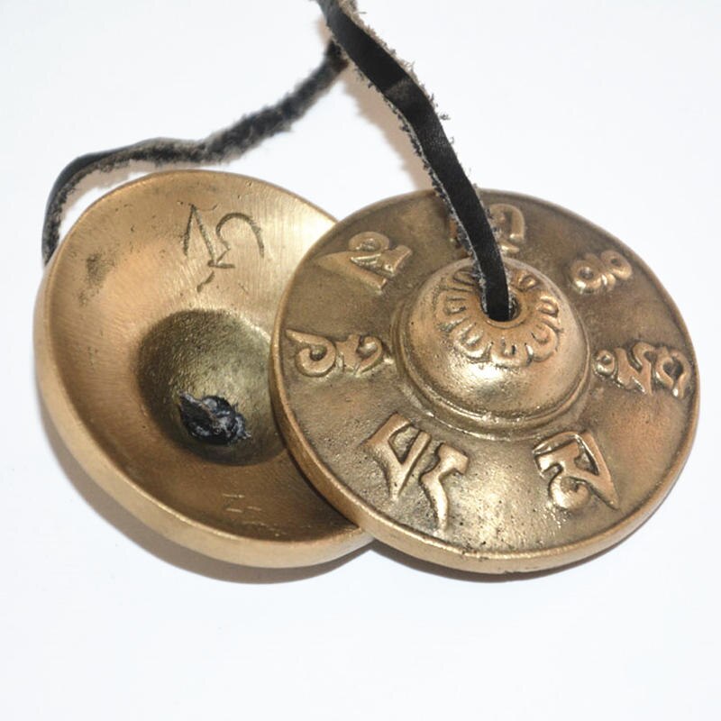 TBC847 Tibetaanse Boeddhistische Singing Bells Paar Tibet Mantra Bekkens OM MANI PAD ME HUM Messing Gouden