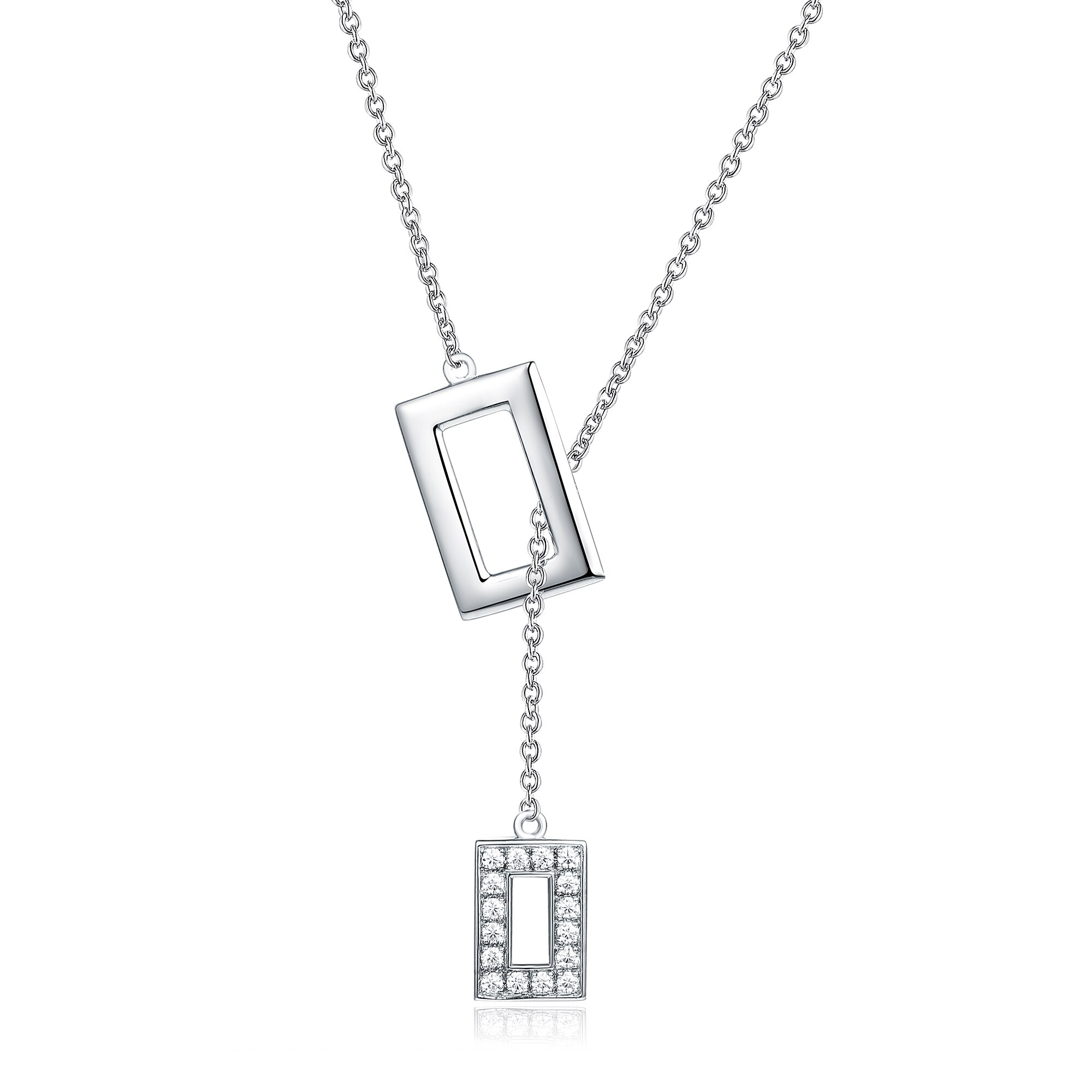 925 Sterling Silver Jewelry Geometry Cubic Zirconia Pendant Necklace for Women,Lady Square Necklace for Mother‘s Day,18": Default Title