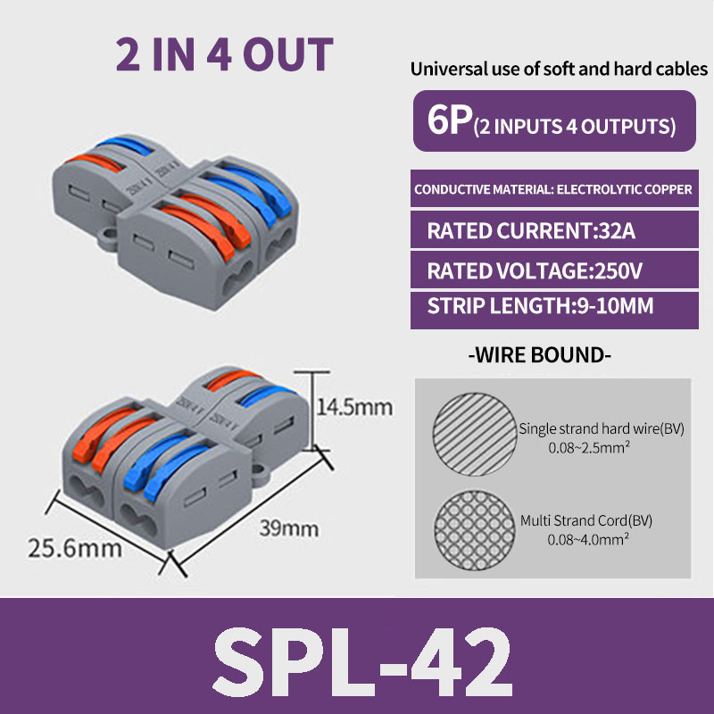 Conector de cableado rápido de salida múltiple, Cable de cableado divisor Universal, bloque de terminales de empuje, cableado rápido Universal SPL 222 23