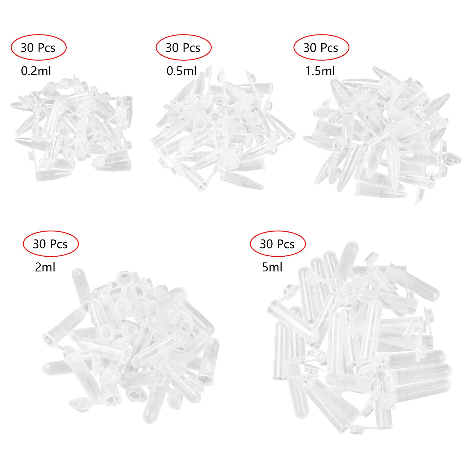 30 kleine testflesjes kweekbak van helder plastic microcentrifugebuis met schaalverdeling, lekvrije monsterpot, vloeistofextractiecontainer