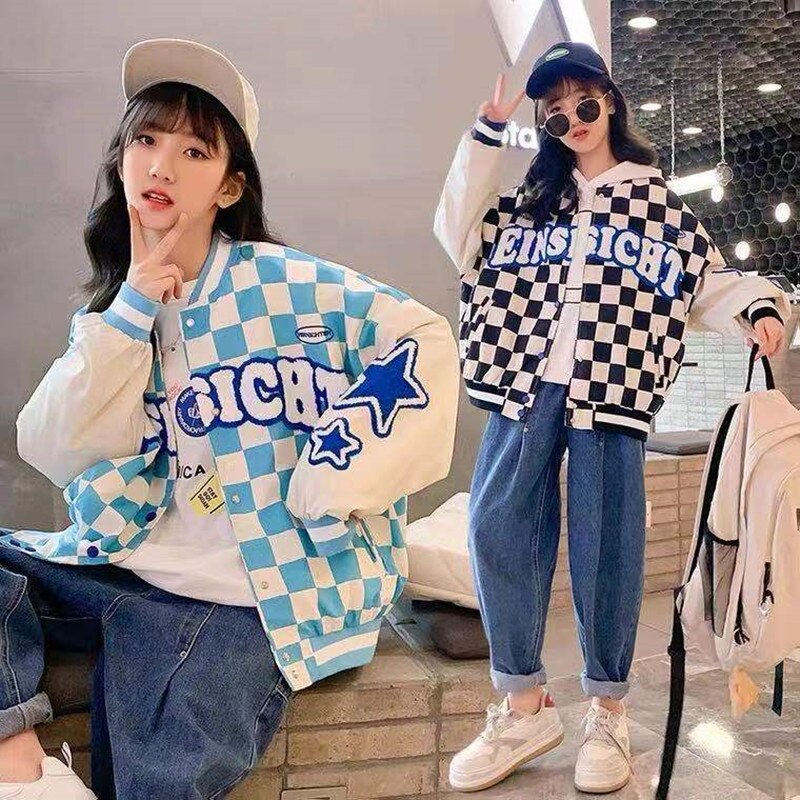 Ropa para Niñas, chaqueta de uniforme de béisbol verde Retro americano, chaqueta holgada de tendencia para niñas de 6, 8, 10, 12 y 14 años, ropa para primavera y otoño