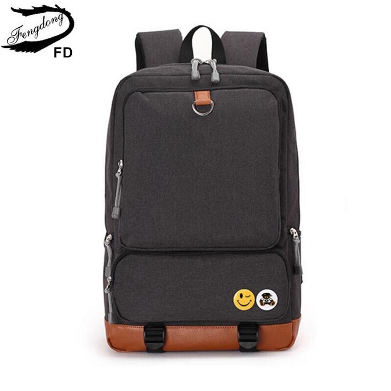 Fengdong school backpacks for boys black laptop computer backpack kids school bag bagpack men travel bags backpacks for children: black