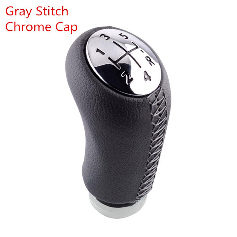 Pomo de cambio de marchas MT de cuero para Renault Scenic II MK2 Megane 2 MK Clio 3 III MK3 Kangoo, bolígrafo de cambio de marchas, negro, gris, Beige: Gray Stitch Chrome