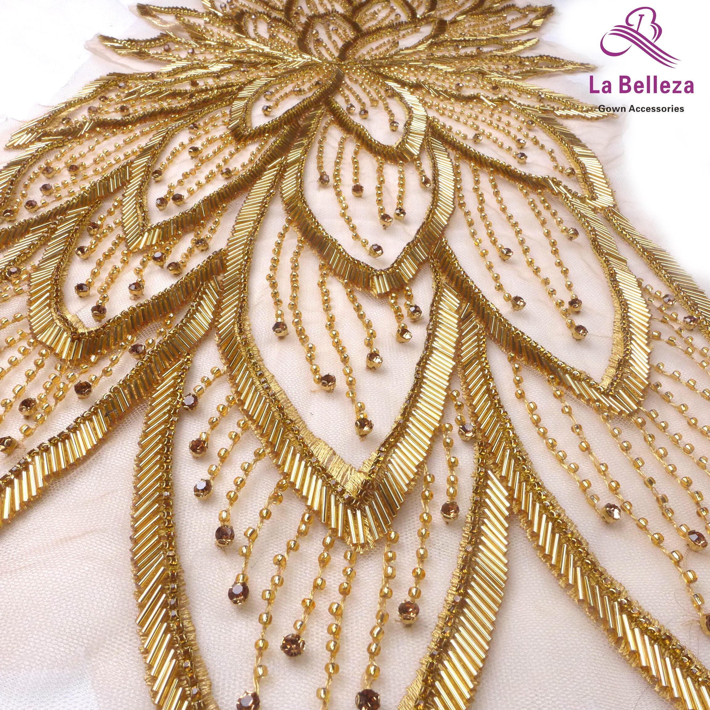 La Belleza Kralen Applique Patch, Grote Patch, Handgemaakte Crystal Rhinestones Gown Applique Accessoires, Goud Zwart Patch