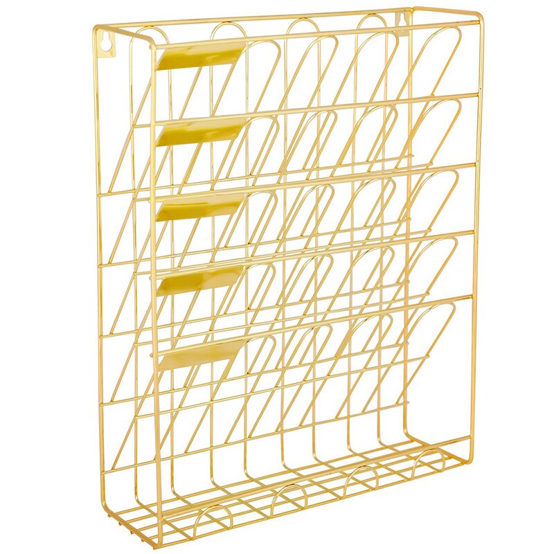Hanging Wall File Organizer, 5 Slot Wire Metal Wall Mounted Document Holder for Office Home, Gold: Default Title