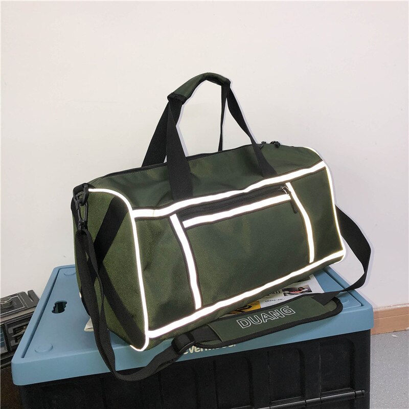 Gym Shoulder Bag With Reflective Stripe Dry Wet Separation Packing Organizer Waterproof Nylon Sport Travle Duffel Bags X236A: green