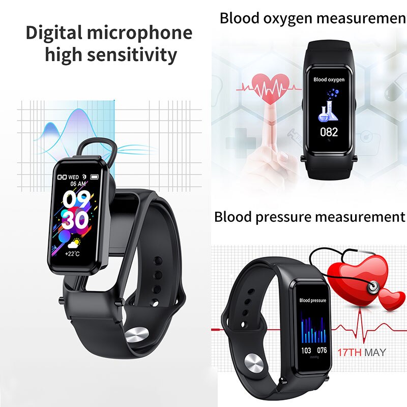 Twee-In-een Afneembare Bluetooth Headset Smart Watch Armband IP67 Waterdichte Bluetooth Gesprek Luisteren Naar Muziek Unisex Armband