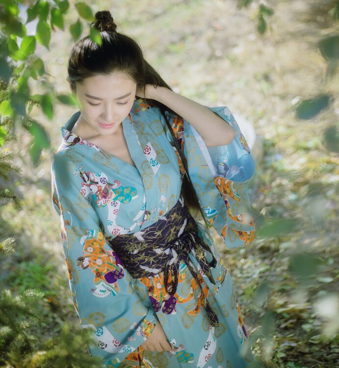 Yukata – Robe de soirée Kimono Vintage pour femmes, tenue de bain avec fleurs Obi, Costume de Cosplay geisha, H9020