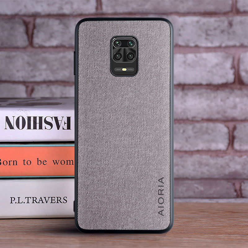 Capa para xiaomi redmi note 9 pro 9s 9t coque luxo têxtil pele de couro macio capa de telefone para redmi note 9 pro caso funda capa: Madeira / Prateado