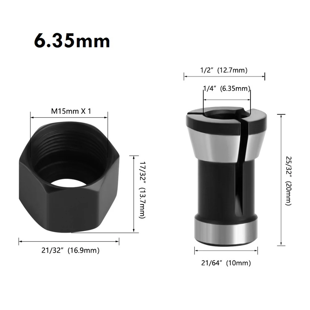 Écrou à vis M15 avec mèche de routeur, mandrin à pince en acier au carbone 6/8/6.35mm, fraise pour couper le mandrin de gravure, outil électrique 2 pièces