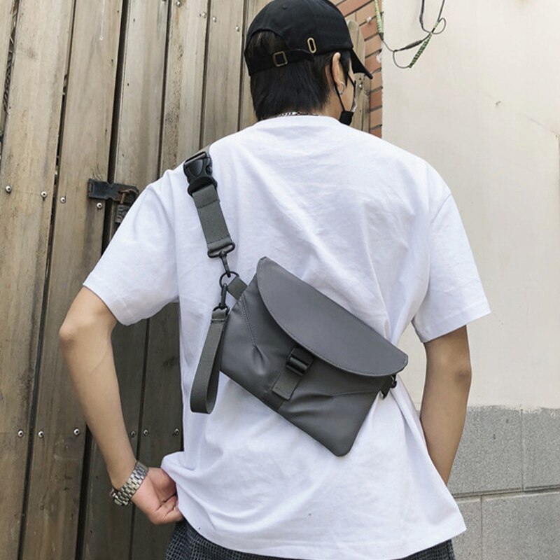 Heren messenger bag casual functie rits tas tide cool waterdichte effen kleur borsttas vrije tijd koppel schouder messenger bag: Grijs