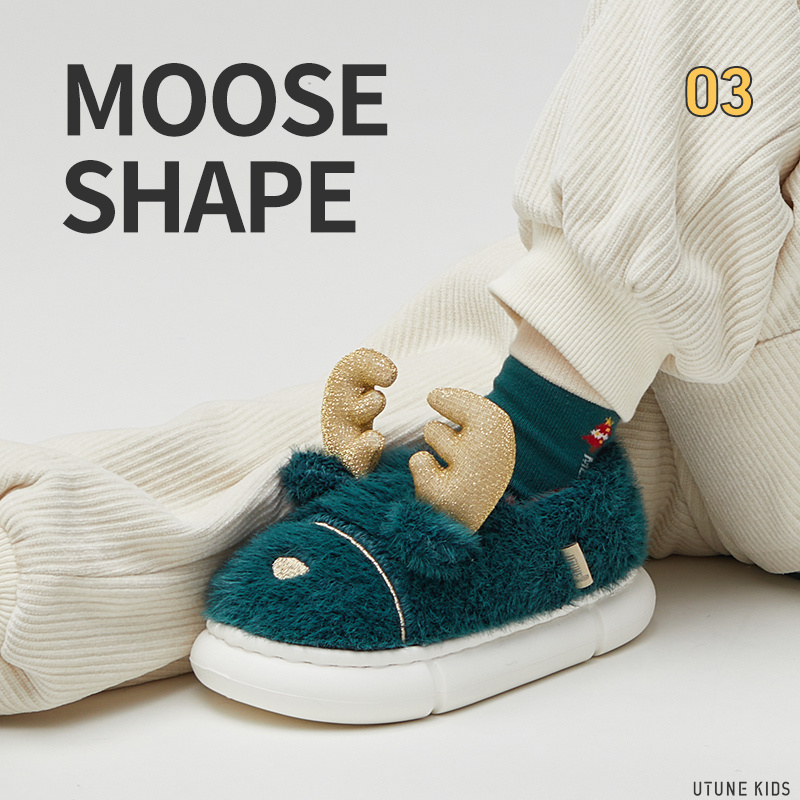 UTUNE Dzieci łoś Popatrz boże narodzenie zimowe dziecięce klapki futrzane klapki z motywem kreskówkowym 3 dziewczęce śliczne kapcie domowe EVA chłopcy śmieszne buty wewnętrzne