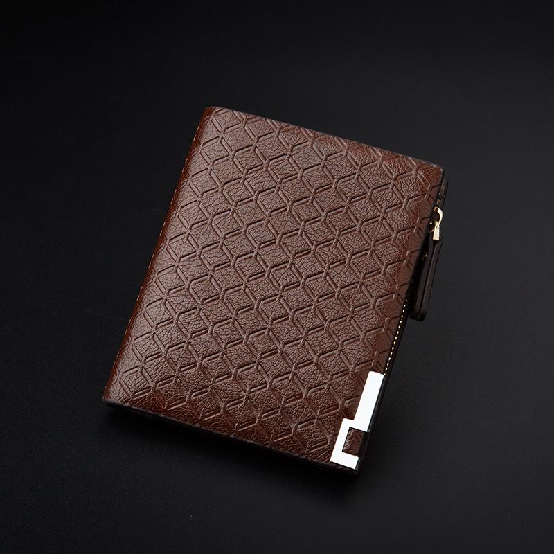 men's wallet carteira Plaid short wallets knurling leather male wallet Retro billeteras para hombre small zipper man wallet: Brown 1