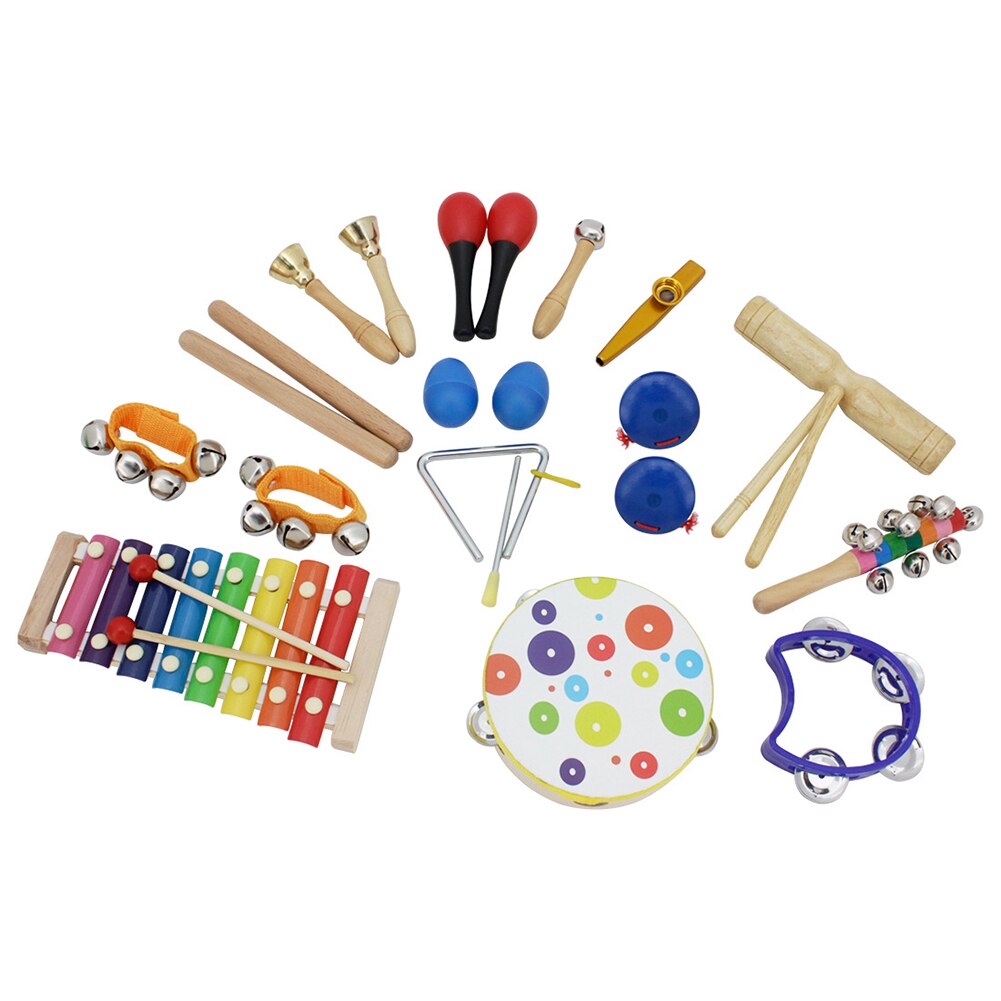 19 stk træ percussion orff rytme musikinstrumenter legetøjssæt baby børn