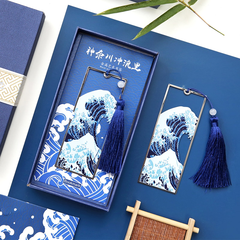 Japanischen Stil Jahrgang Metall Lesezeichen Hokusai sterben Große Welle Weg Von Kanagawa Bilder Lange Quaste Buch markieren Schule Büro Liefert