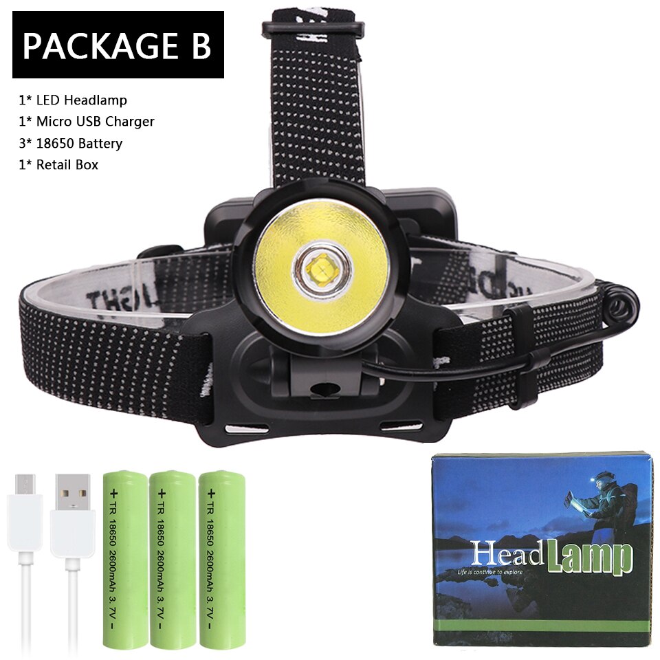 Krachtige XHP70 XHP50 Led Koplamp Zoom Head Lamp Zaklamp Zaklamp 18650 Batterij Usb Oplaadbare Lantaarn: Package B