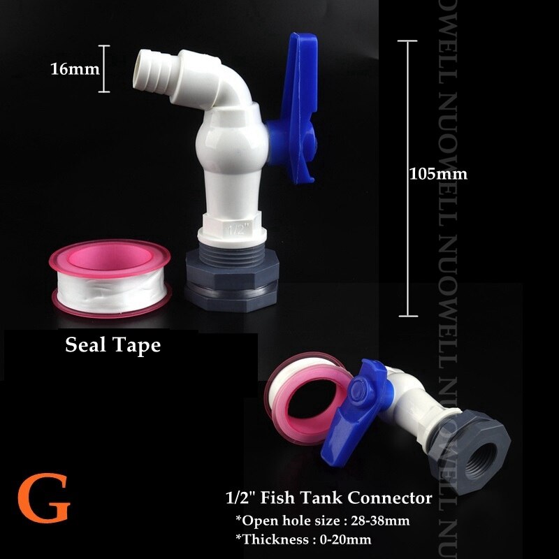 1pcs 1/2&quot;3/4&quot;Fish Tank Tap Adapter Assembly Drainage Faucet Plastic Male Thread Water Tape Accessory Aquarium Water Tap Fittings: G(1l2in faucet)