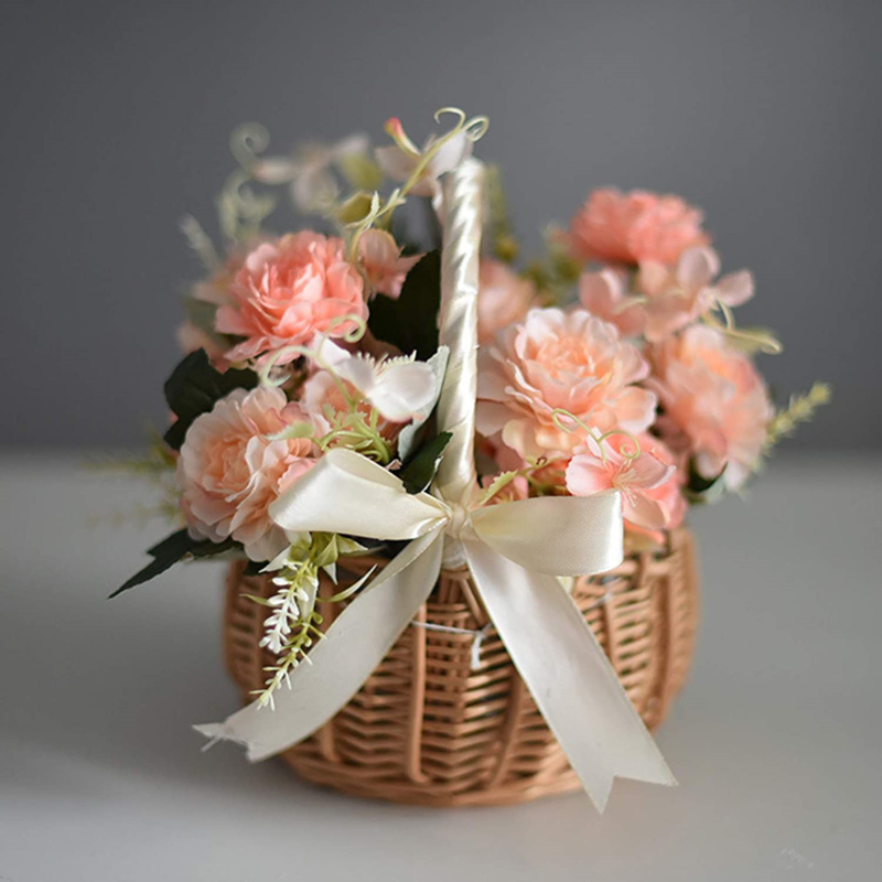 Panier à fleurs tissé en rotin, panier de rangement fait à la main pour fille, pour décor de mariage à la maison