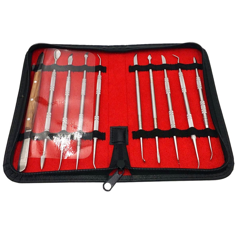 10 Stks/set Wax Carving Tool Set Rvs Veelzijdig Kit Dental Instrument Dental Lab Equipment Met Houder Case