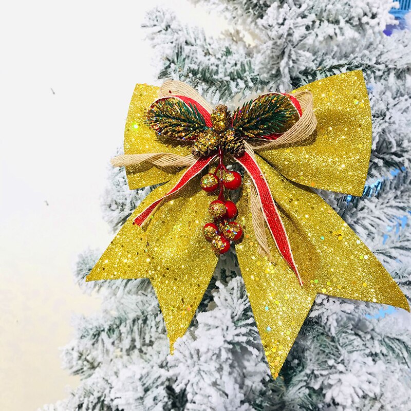 Lazo de Navidad con purpurina grande y conos de pino, decoración de árbol Xsmas para centro comercial, para el hogar, decoración de de año , adornos de DIY