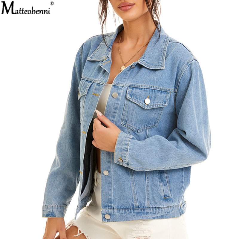 Chaqueta vaquera Mujer otoño Casual Jeans chaquetas señora Vintage suelto lavado desgastado manga larga invierno Jeans abrigos