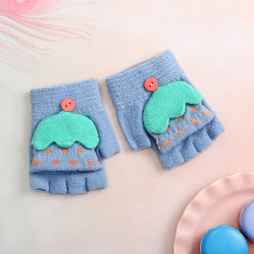 Winter Children Girls Boys Winter Cartoon Umbrella Patchwork Keep Warm Mittens Gloves Thick baby manoplas Kids 2-4Y