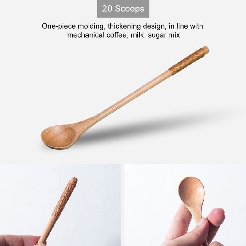 Long Wooden Coffee Spoon Kitchen Cooking Utensil Tool Tableware Spoons Soup Teaspoon Stirring Spoon