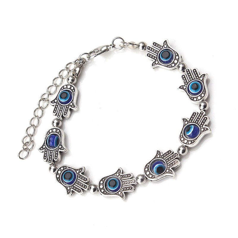 1 String/Lot Rhodium Kleur Fatima Hand Evil Eye Kralen Ketting Verstelbare Armband Armband Voor Vrouwen Boze Oog armband