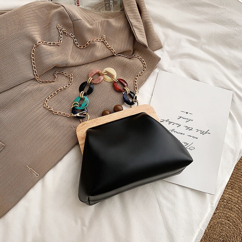 Damestas van pu leer, handtas met ketting en schoudertas: Wit