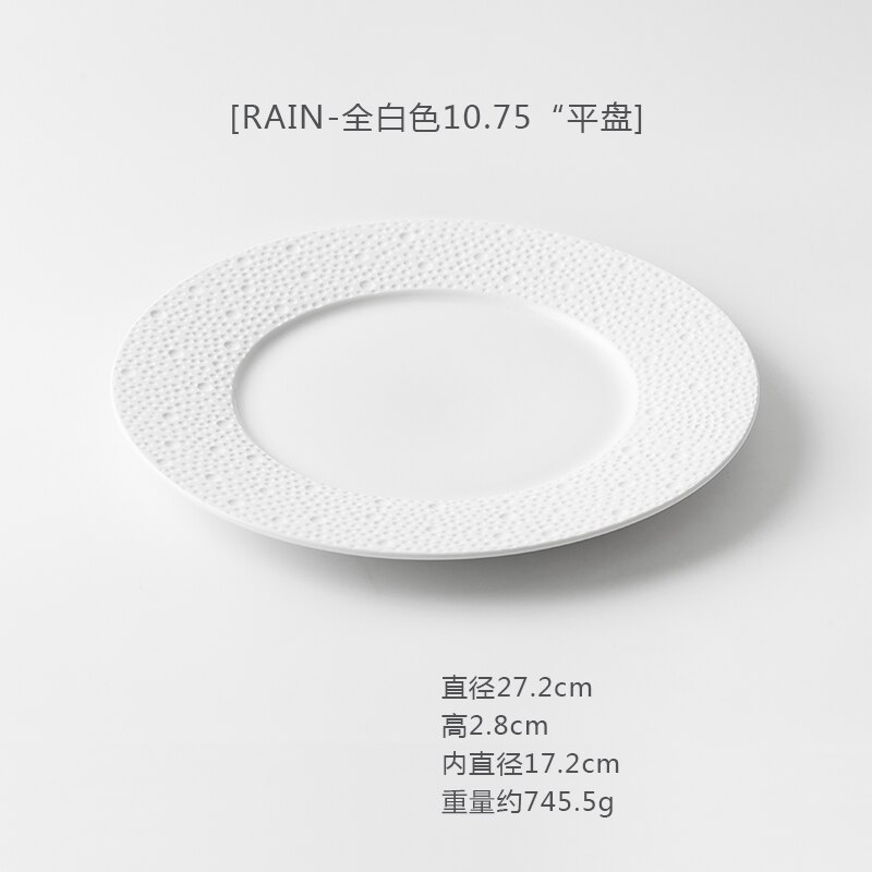 Plato de cerámica blanco y negro para comida occidental, sencillo y moderno para el hogar, redondo, Ramen, ensalada y postre, vajilla comercial: B-10.75inches