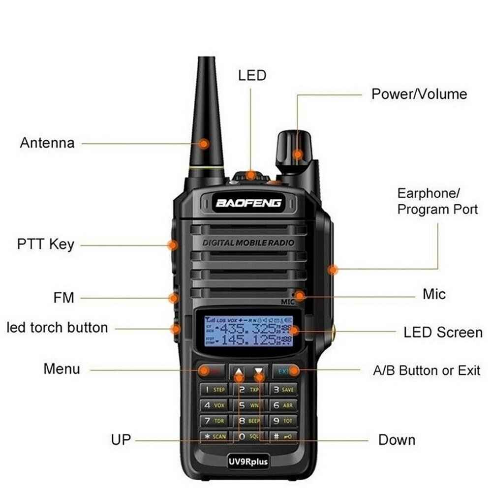 UV-9R 15W Plus Baofeng VHF136-174, UHF 400-520MHz Walkie Talkie Dual Band Handheld Twee Manier Radio 1800MAH Batterij EU/US PLUG USB