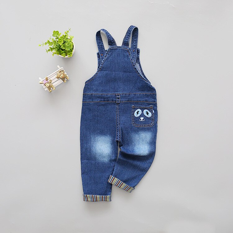 2019 primavera e di autunno dei bambini bavaglino del fumetto panda testa del bambino pantaloni in denim casuali pantaloni pantaloni tuta