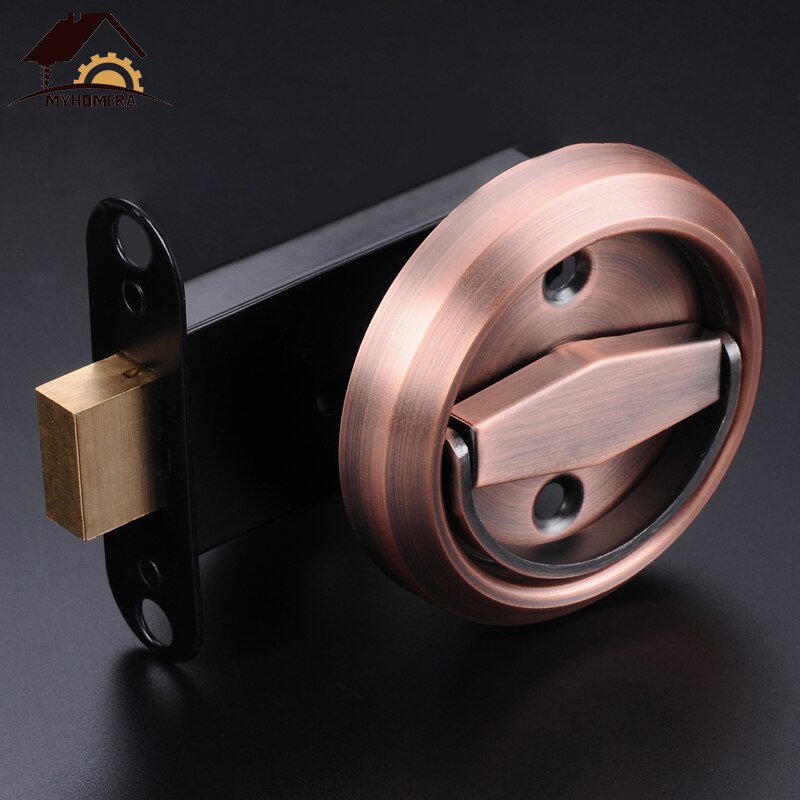 Myhomera Stainless Steel 304 Lock Recessed Invisible Handle Safety Hidden Door Locks Cabinet Pull Fire Proof Single-sided Locker: Lock Red Bronze