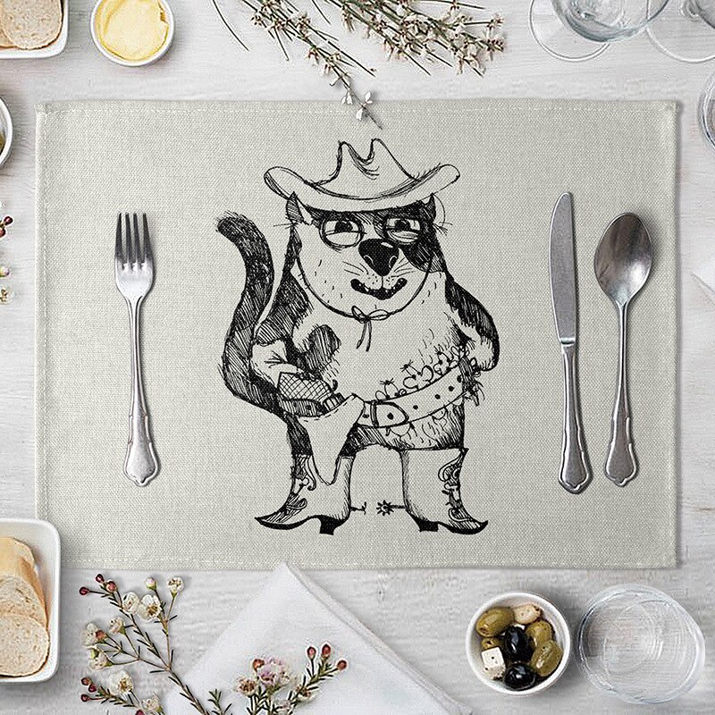Leuke Cartoon Kat Patroon Tafel Mat Grappige Kat Servet Placemat Keuken Decoratie Dining Accessoires: 3