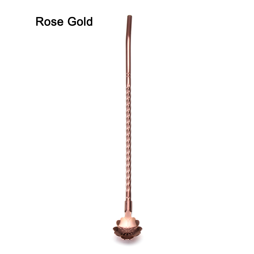 Cucchiaio di paglia lungo ritorto cucchiaio di tè riutilizzabile portatile filtro di sfiato cannuccia colorata Cocktail caffè mescolando cucchiai: Rose Gold