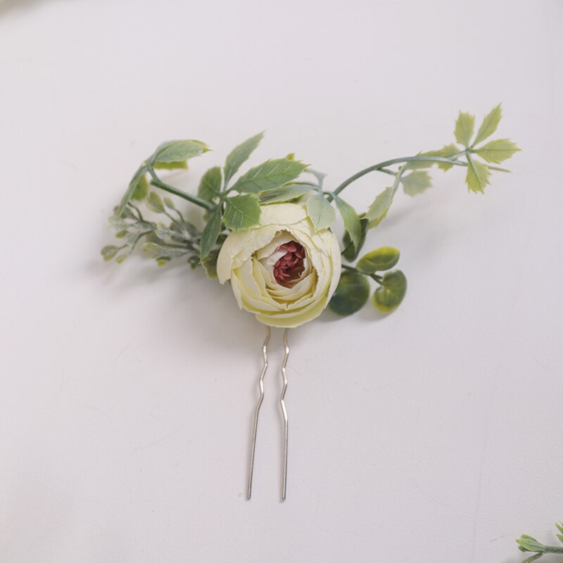 Romantische Licht gelb Hochzeit Haar Pins Blatt Braut haar clip Blume Haar Zubehör für braut dekoration: Beige