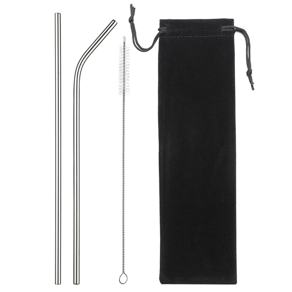 Pajita reutilizable ecológica de acero inoxidable, Pajita de Metal de para beber con cepillo limpiador y Bolsa, ,: A2