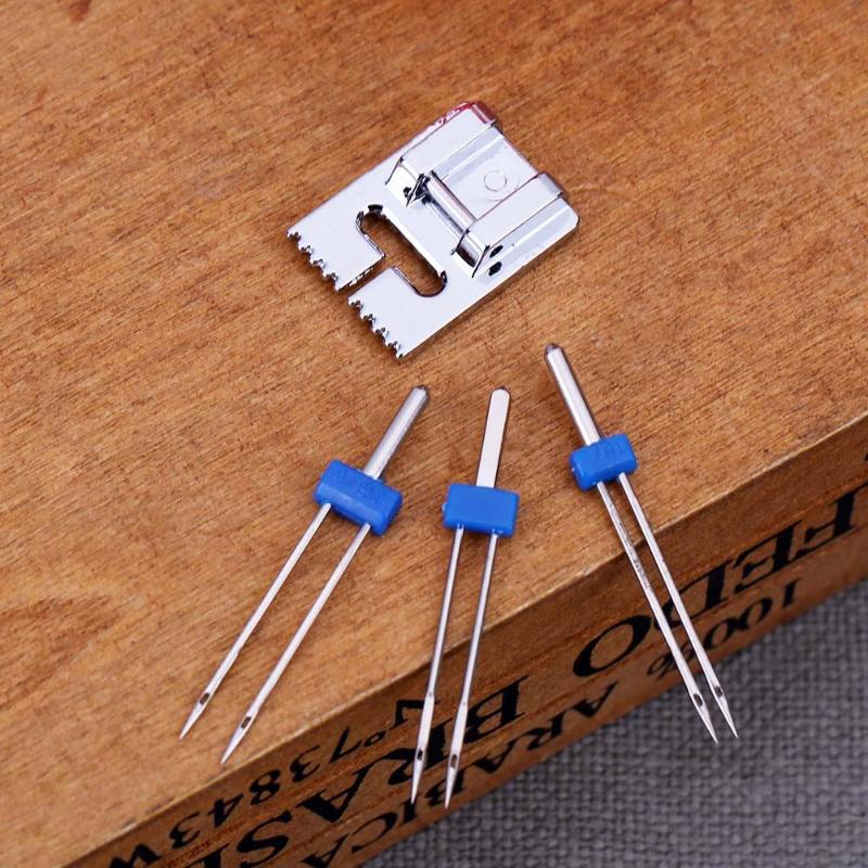 Metal Sewing Machine Presser Foot with 3 Sizes Double Twin Needles Pin For Brother Singer Janome Sewing Machine