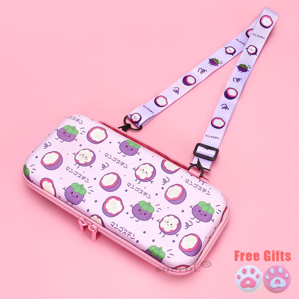 Cute Cartoon Storage Bag For Nintend Switch Kawaii Travel Carry Protective Case Game Console Box Shell with Lanyard: Purple Mangosteen