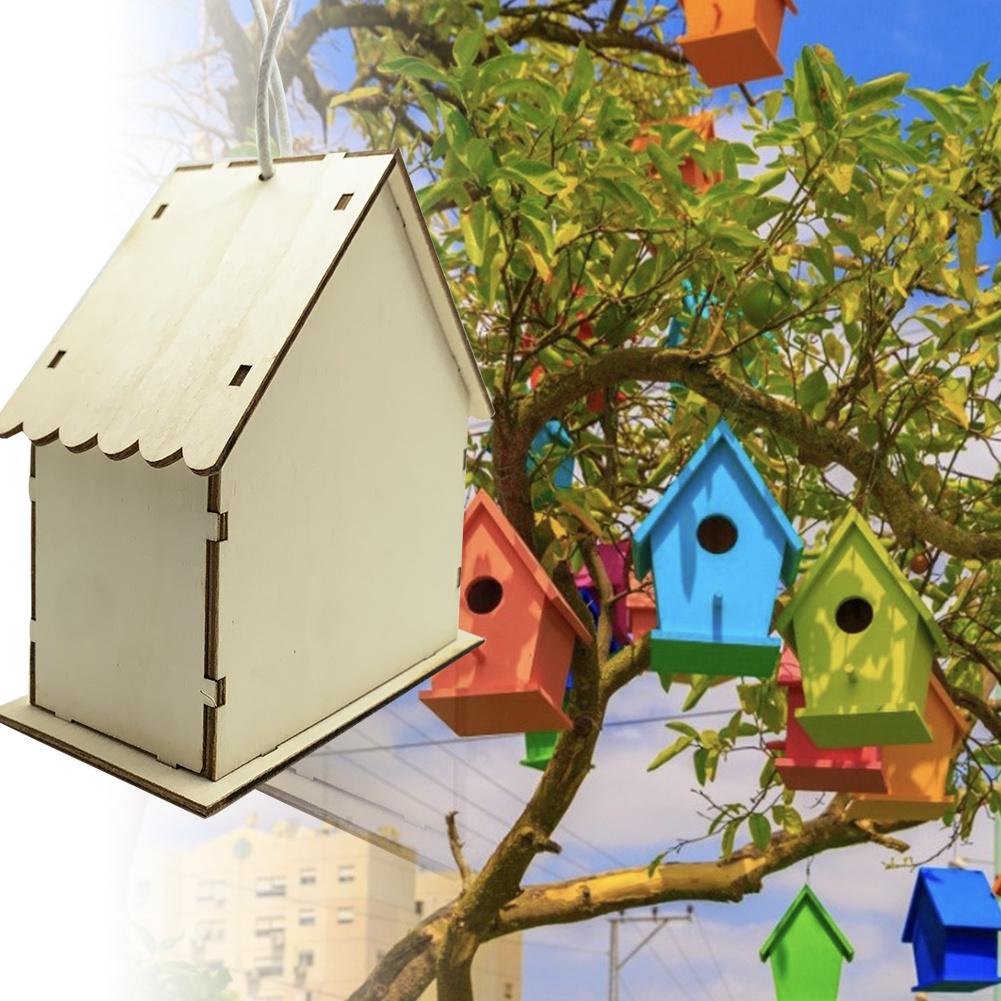 2PCS DIY Bird House Kit Painting Puzzle Bird House Art Craft Wood Toys For Children DIY Bird House Bird Cage Doodle Set