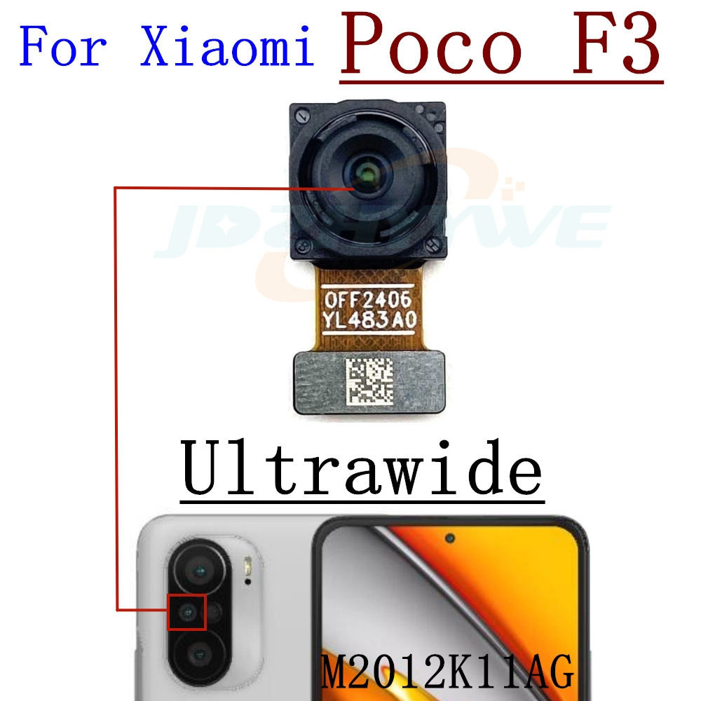 Cámara Frontal trasera para Xiaomi Poco F4 F3, Selfie Frontal, módulo de cámara ancha trasera principal, piezas de Cable flexible: Plata