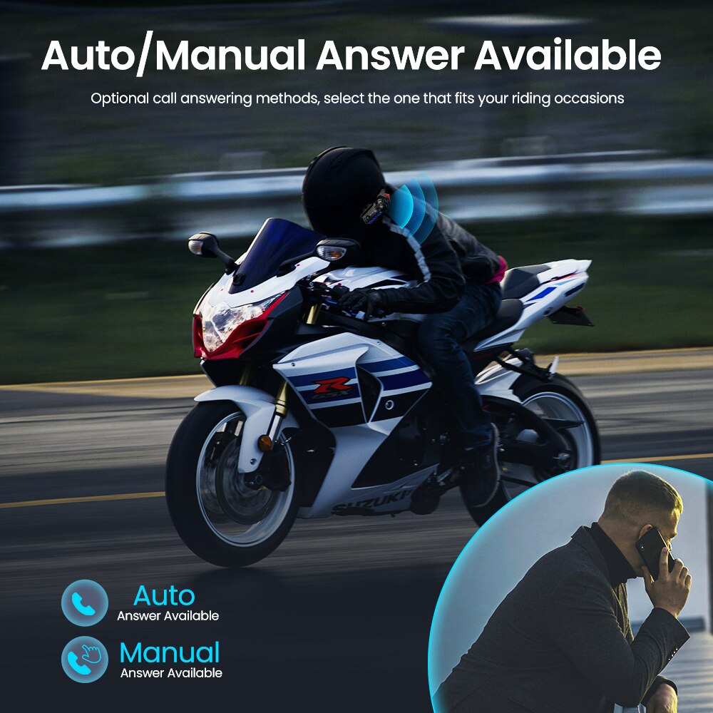 Gearelec X5 Motorhelm Headset Bt 5.2 Waterdichte Draadloze Hoofdtelefoon Voice Control Roise Reductie Fm Radio Waarschuwingslampje