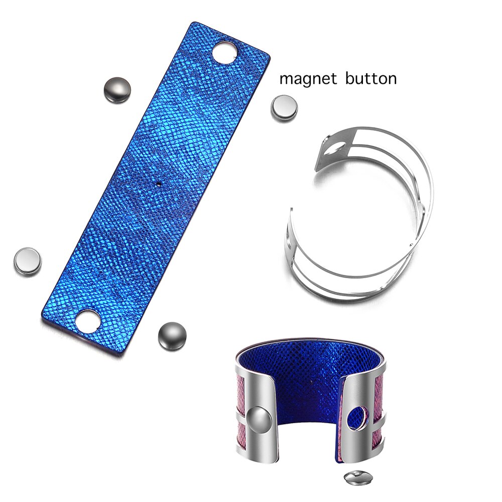 Brazalete de botón magnético intercambiable para mujer, pulsera de cuero de PU, pulseras de joyería india de Georgettes, brazaletes de amor para mujer